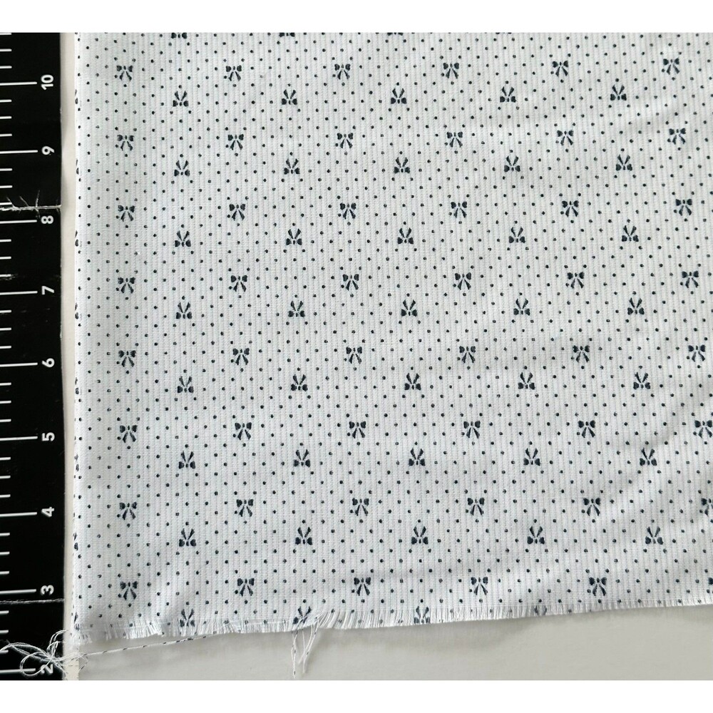 Vintage Dimity or Skip Dent Fabric Blue Bows Pin Dot Lt Weight Tiny 54" x 44"